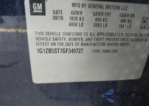 2016 Chevrolet Malibu Ls z USA, uszkodzony, nr VIN 1G1ZB5ST7GF349727